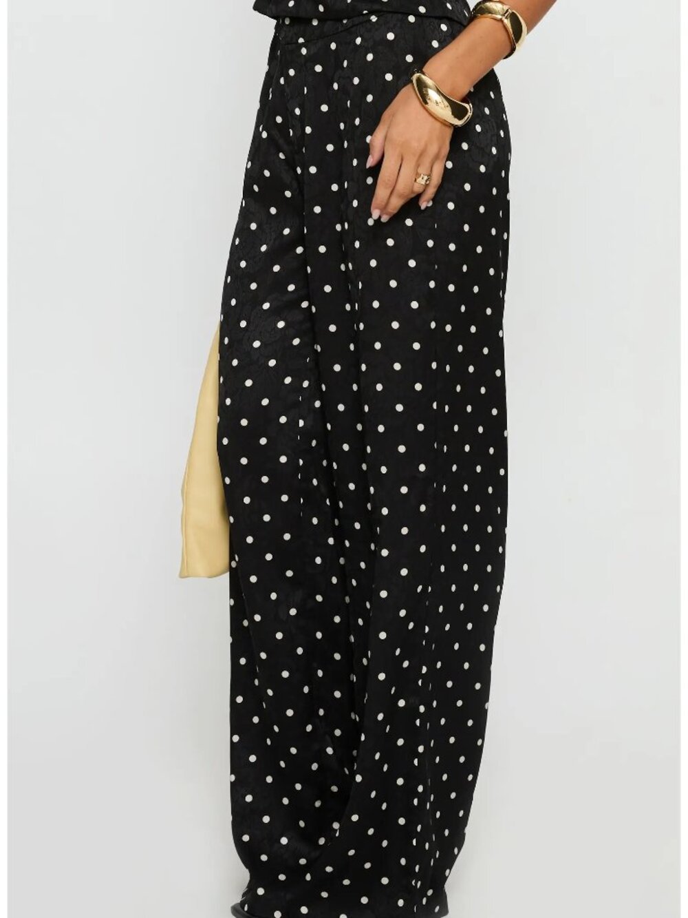 H&M Black and Tan High-Rise Polka Dot Wide Leg Pants W/ Tie Waist- Size 4